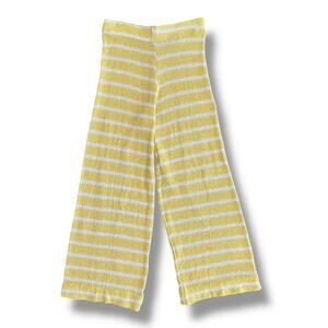 ZARA Knit Wide Leg Pants M Yellow White Striped Cropped Lounge Sweater Knit Boho